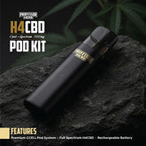 Professor Herb H4CBD Pod Kit on a dark rock with cannabis leaves in the background